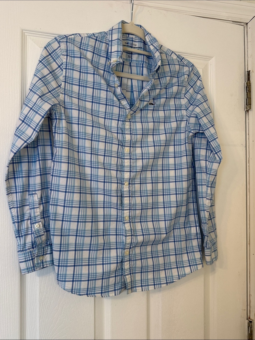 Vineyard Vines Blue Plaid Button-Down Shirt Performance Shirt- Boys size 16